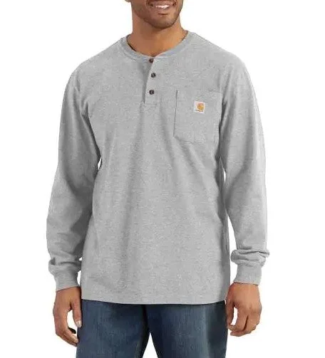 Men's Loose Fit Heavyweight Long Sleeve Pocket Henley T-Shirt