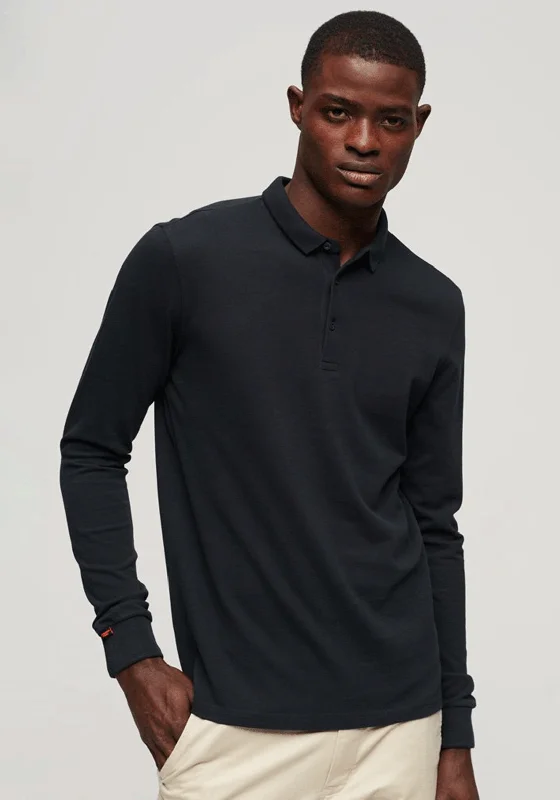 Superdry Long Sleeve Pique Polo Shirt, Eclipse Navy