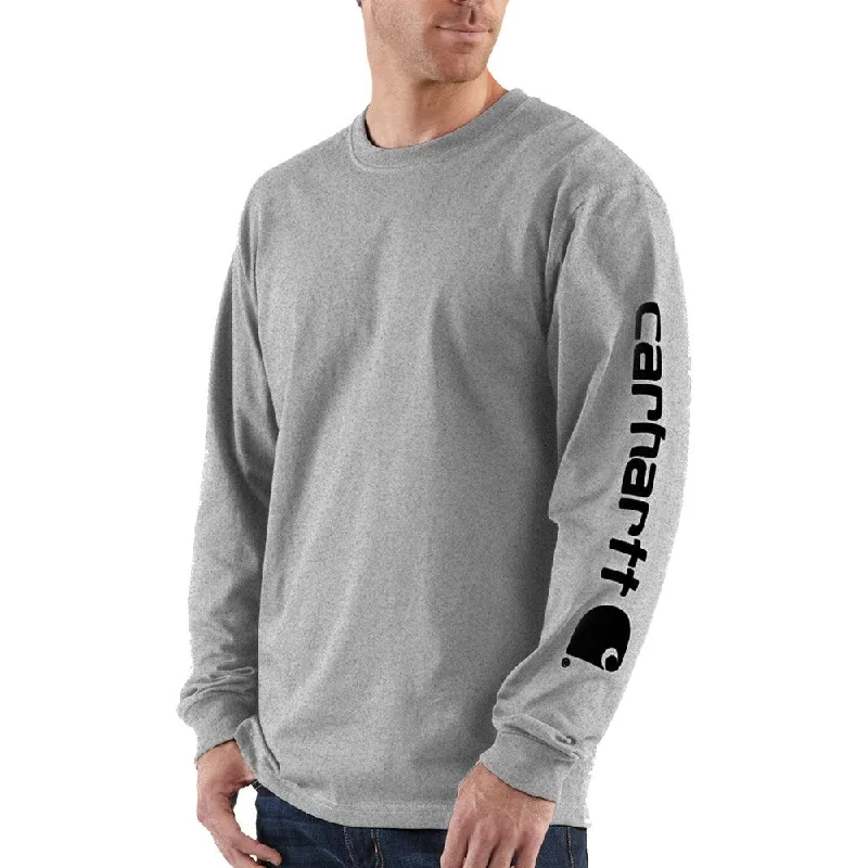 K231 - Loose fit heavyweight long-sleeve logo sleeve graphic t-shirt  - Heather Grey/Black