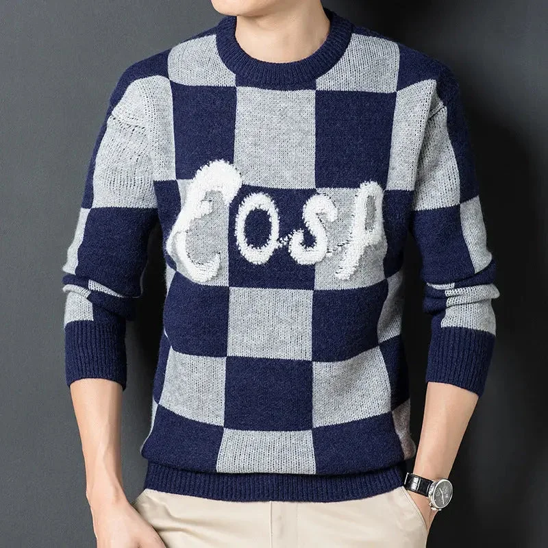 Thickened Warm Soft Round Neck Plaid Sweater