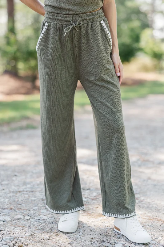 Weekend Offers That Tempt All Worth It Olive Green Embroidered Pants