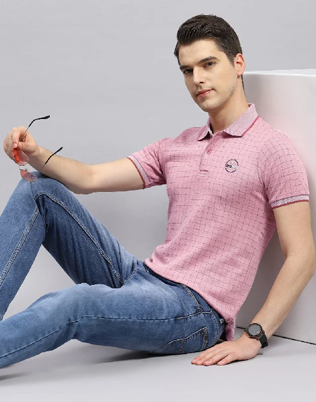 Exclusive Offer Men Pink Stripe Polo Collar Half Sleeve T-Shirt