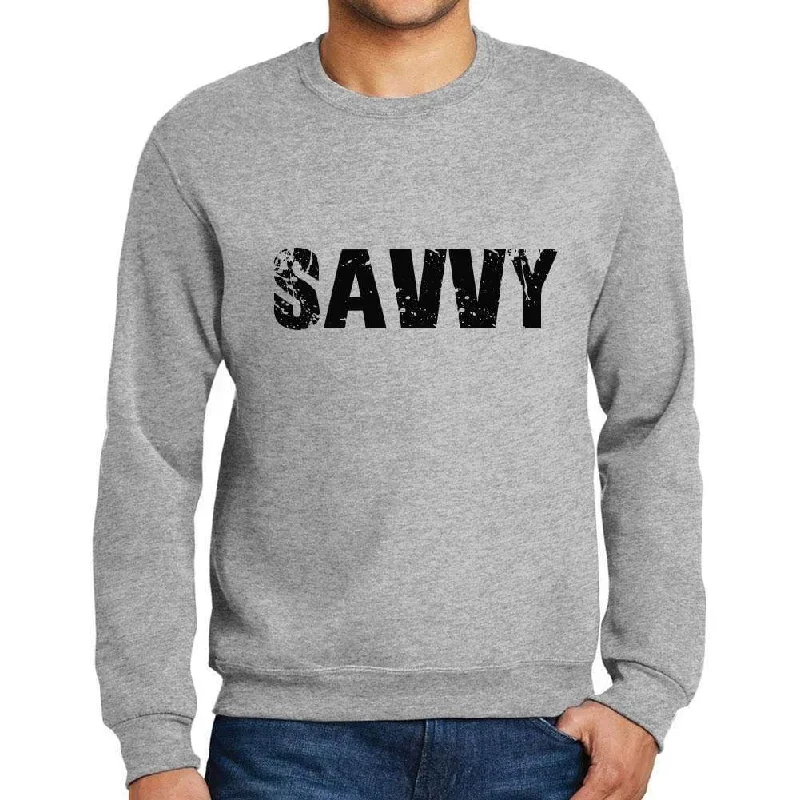 Price Drop Men's Printed Graphic Sweatshirt Popular Words SAVVY Grey Marl