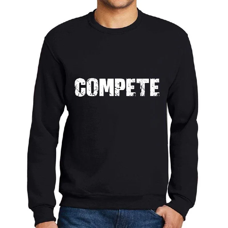 Men's Printed Graphic Sweatshirt Popular Words COMPETE Deep Black