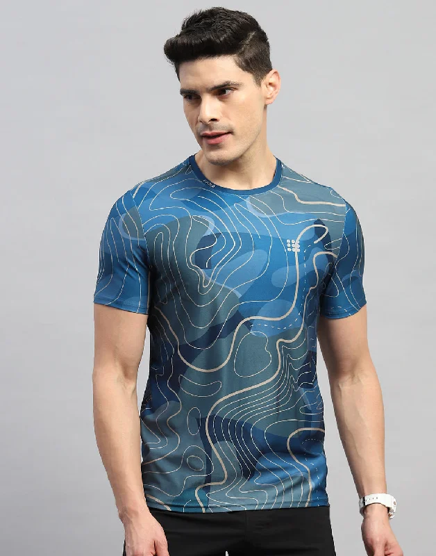 Deal of the Day Men Blue Printed Round Neck Half Sleeve T-Shirt