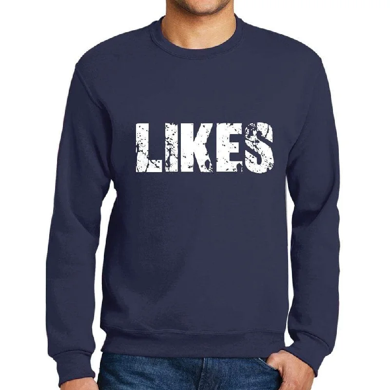 New Deals Men's Printed Graphic Sweatshirt Popular Words LIKES French Navy