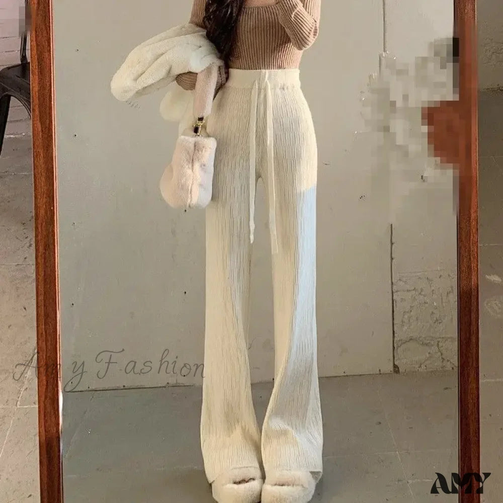 Weekend Specials to Enjoy High-Waisted Thin Casual Trendy Drape Wide-Leg Pants