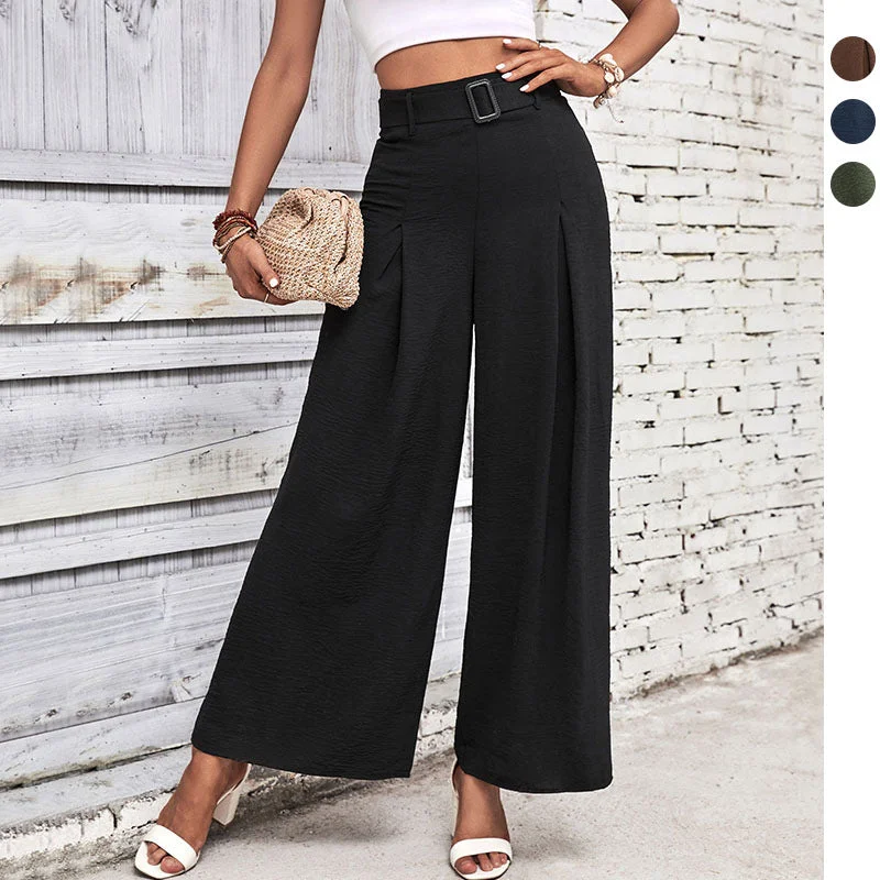 Weekend Discounts to Enjoy New Style Solid Color High-Waisted Wide-Leg Casual Pants