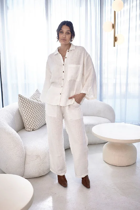 Weekend Discounts to Indulge In Fundamental Wide Leg Linen Pant - Off White