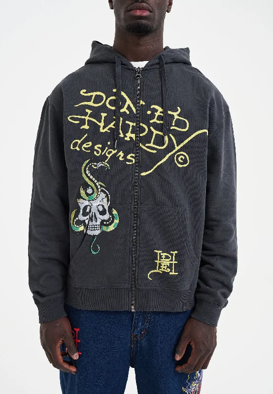 Hot Deal Mens Eye Ball Zip Through Hoodie - Charcoal