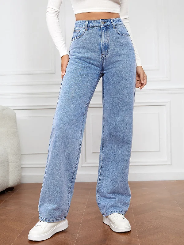 Weekend Bargains to Savor Stretch Washed Denim Stylish Straight-leg Pants