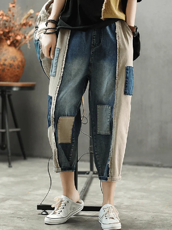 Weekend Specials Just for You Contrast Color Patchwork Patch Casual Jeans