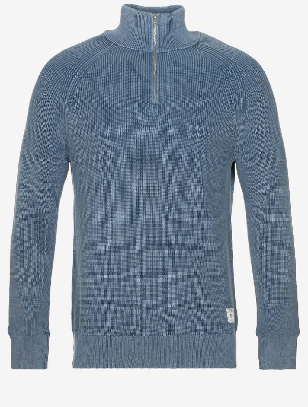 Closeout Sale Washed Rib Half Zip Vintage Blue