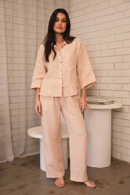 Weekend Bargains to Enjoy Fundamental Wide Leg Linen Pant - Blush
