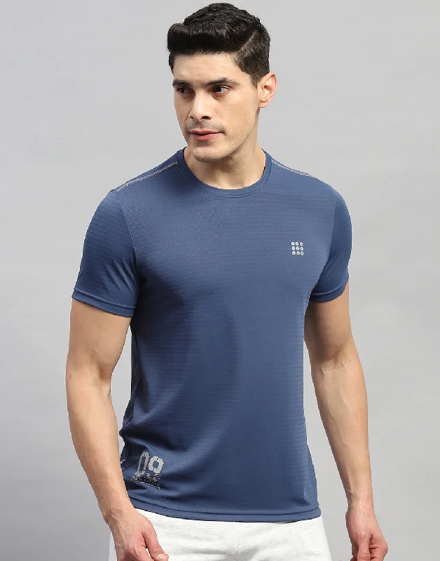 Overstock Clearance Men Blue Solid Round Neck Half Sleeve T-Shirt