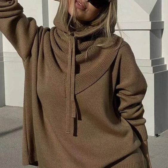 Weekend Savings Fiesta Pearly High Neck Slit Hem Sweater & Knit Pants