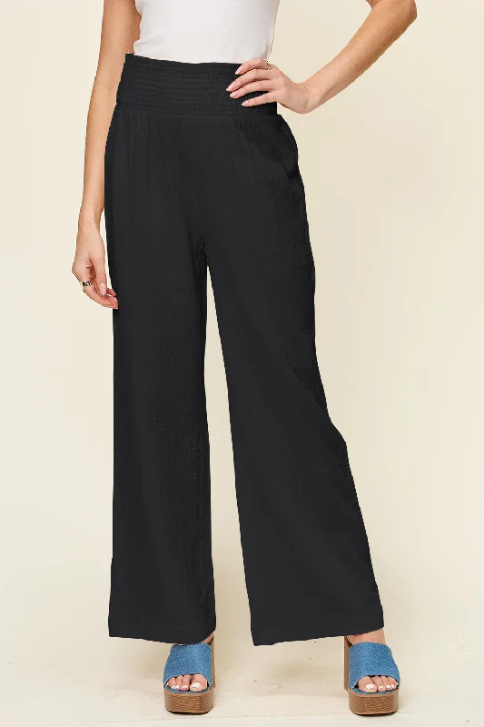 Weekend Savings Bonanza Double Take Full Size Texture Smocked Waist Wide Leg Pants