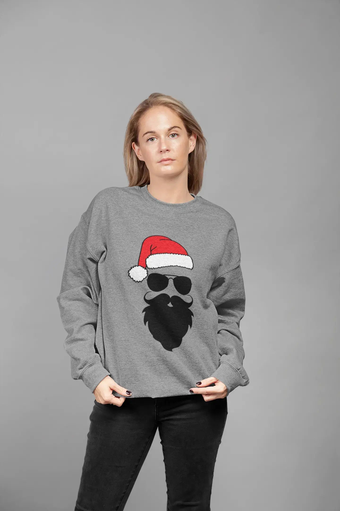Crazy Deals ULTRABASIC - Women's Printed Graphic Funny Santa Cool Christmas Sweatshirt Gift Tee Grey Marl