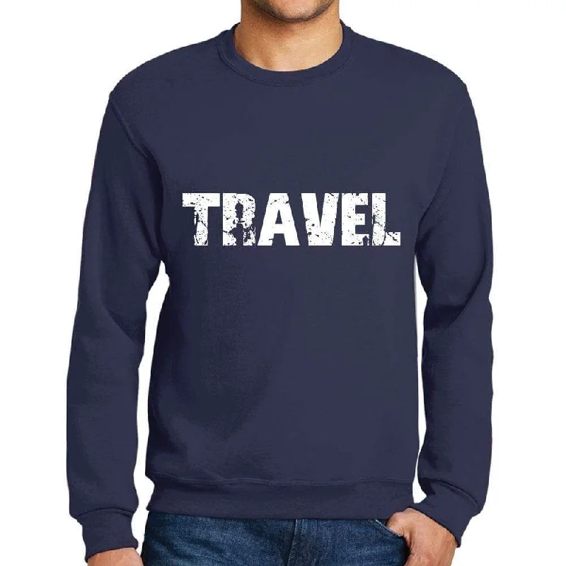 Men's Printed Graphic Sweatshirt Popular Words TRAVEL French Navy