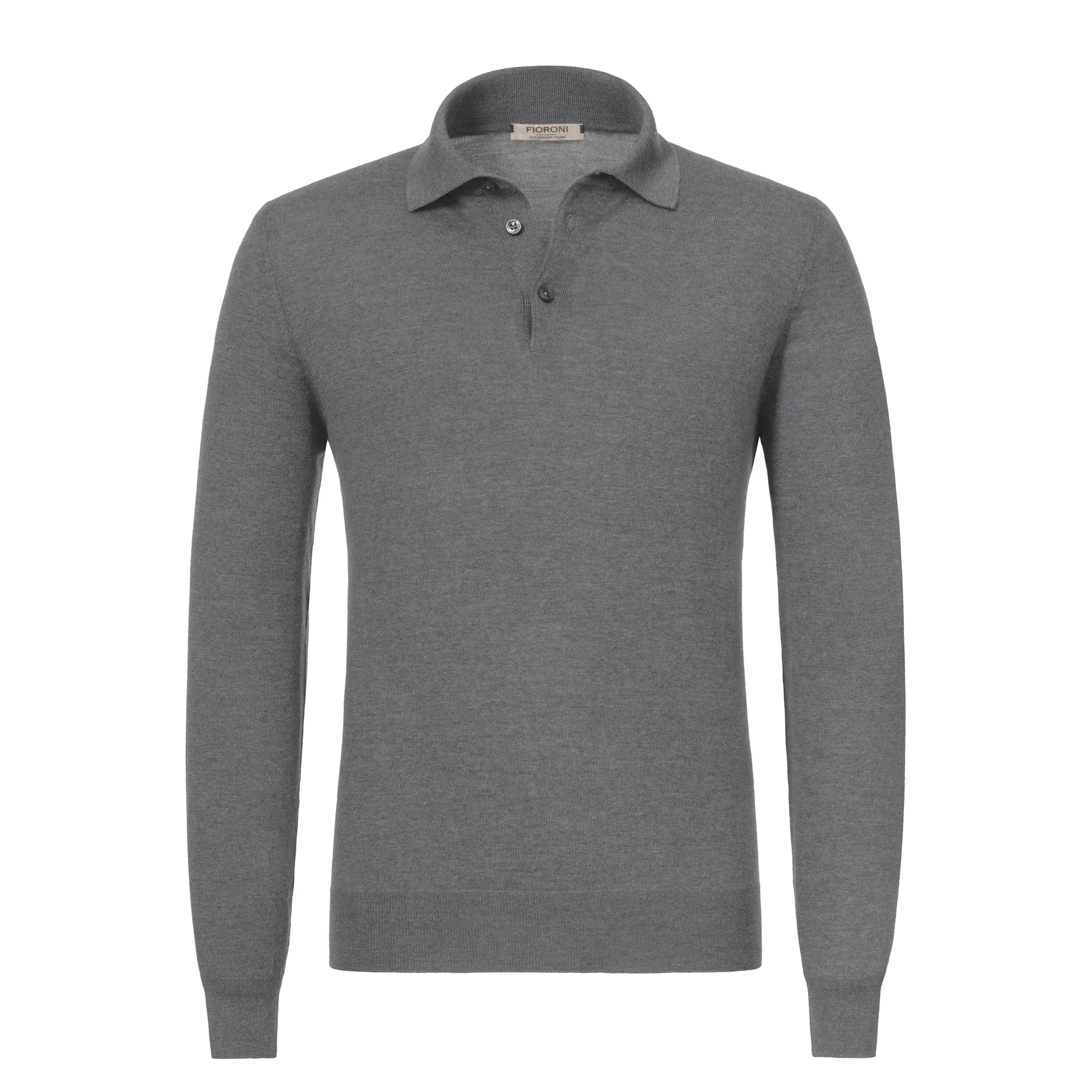 Weekend Shopping Extravaganza Wool-Cashmere Long Sleeve Polo Shirt in Grey