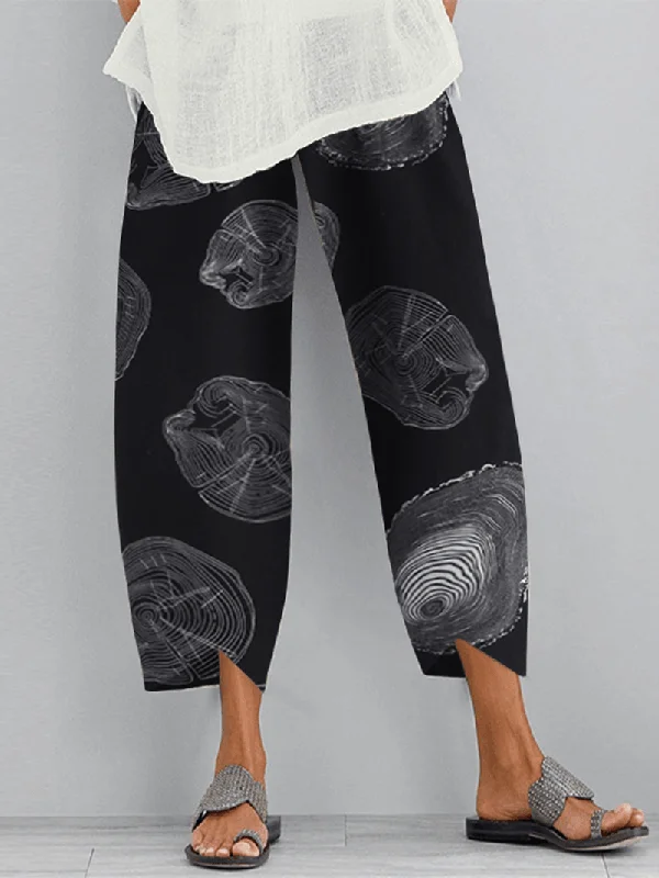 Weekend Bargains to Relish Casual Loose Elastic Waist Print Side Pocket Pants for Women