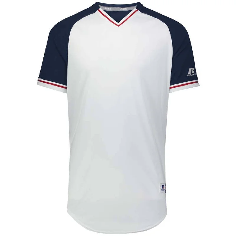 Classic White-Navy V-Neck Jersey