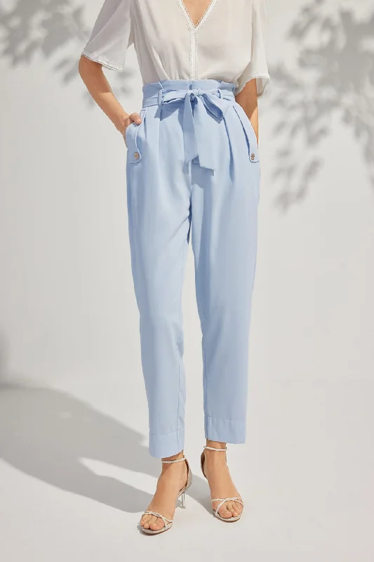 Closeout Deal Belted Pocket High Waist Cotton Poplin Pants