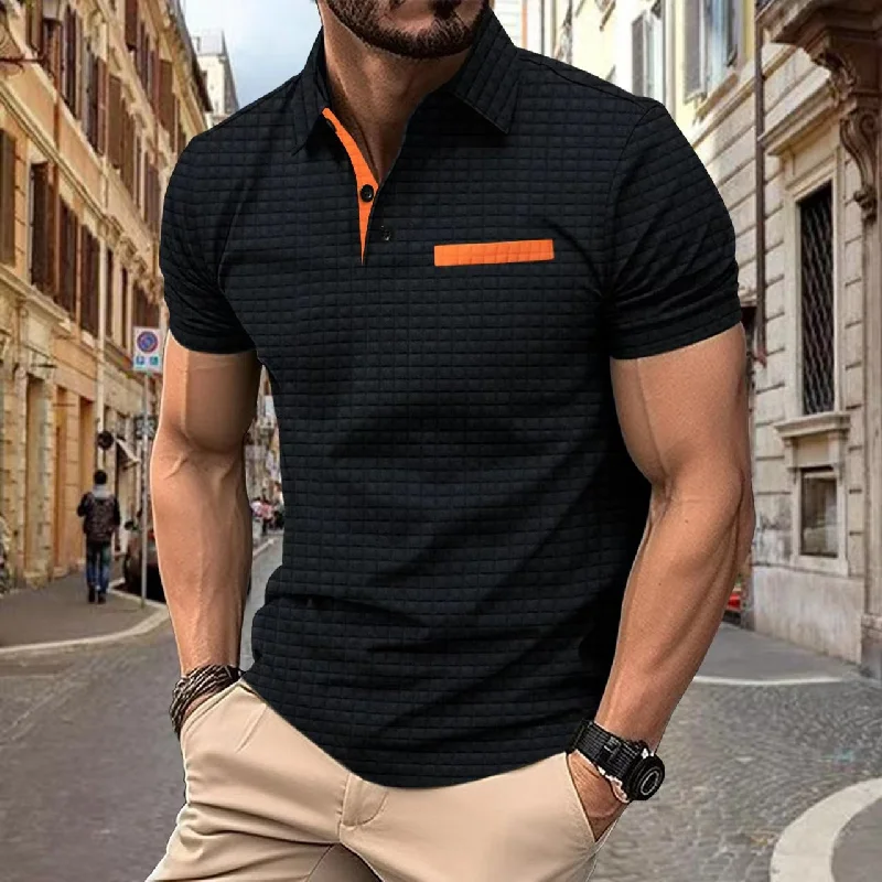 Bargain Alert Button Jacquard Plaid Men's Sports Polo Shirt Men