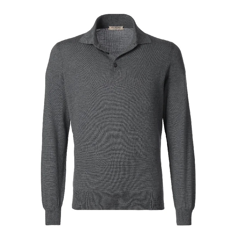 Time-Limited Offer Wool and Cashmere-Blend Long Sleeve Polo Shirt