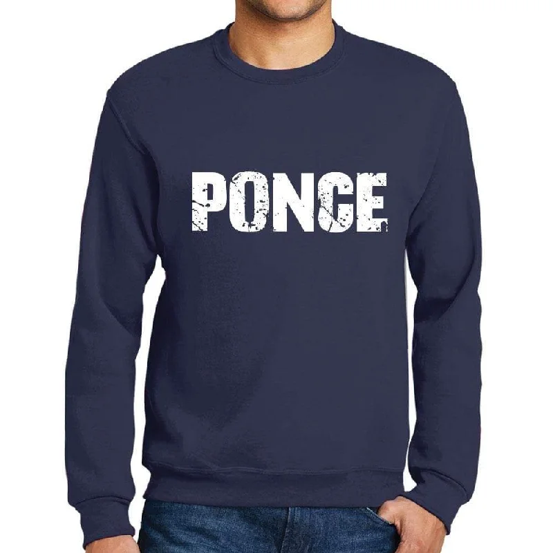 Online Deal Men's Printed Graphic Sweatshirt Popular Words PONCE French Navy