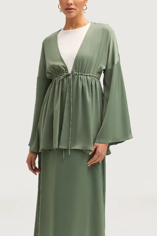 Can't Beat Loyalty Reward Samia Satin Tie Front Top - Sage