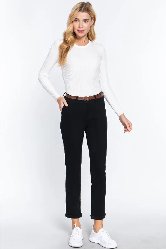 Weekend Offers You Can't Ignore ACTIVE BASIC Cotton-Span Twill Straight Pants