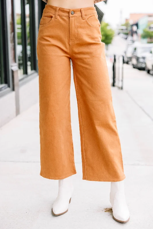 Weekend Discounts You Deserve Send Your Love Camel Brown Cropped Wide Leg Jeans