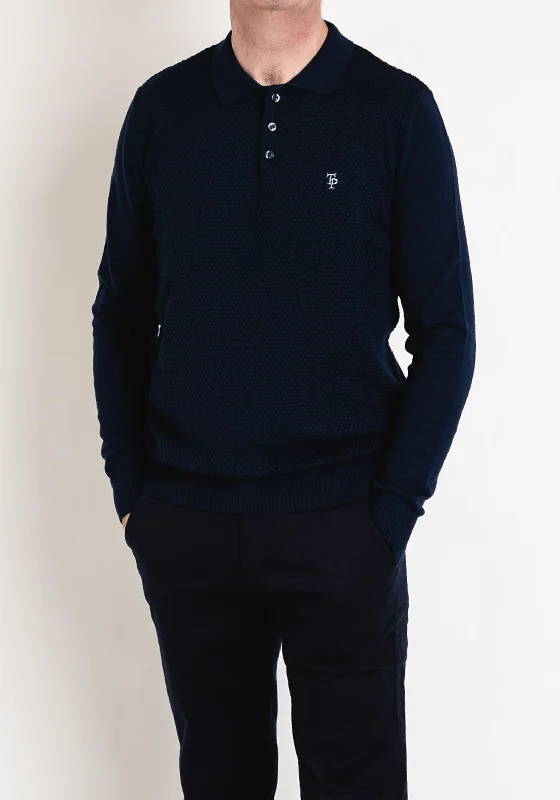 Huge Savings Tom Penn Waffle Knit Long Sleeve Polo Shirt, Navy