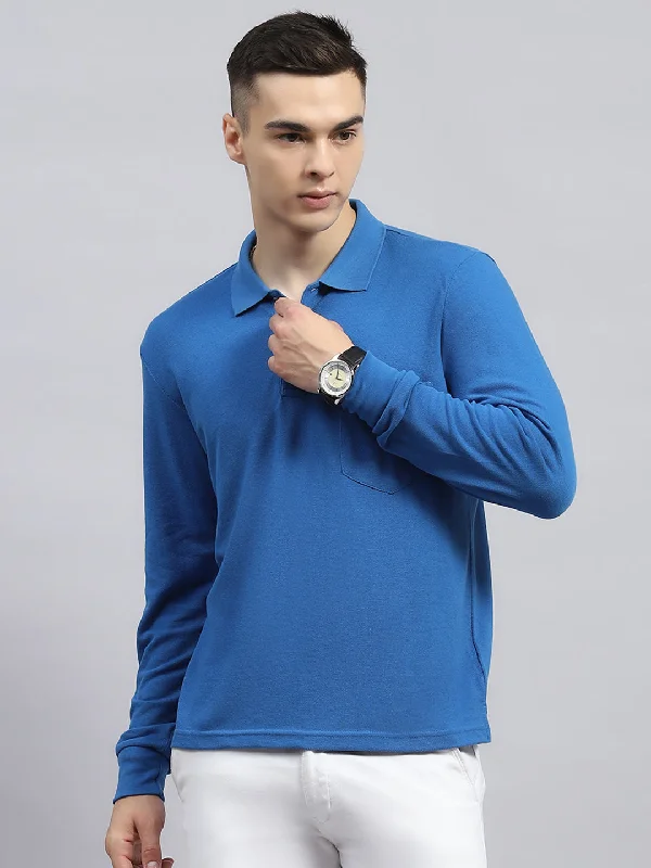 Weekend-Only Price Drops Men Blue Solid Collar Full Sleeve Winter T-Shirt