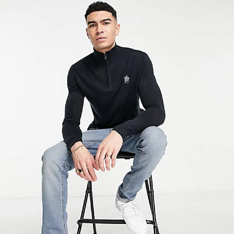Mega Sale FC Logo Zip Front Mock Neck Fleece Black Sweatshirt 10044