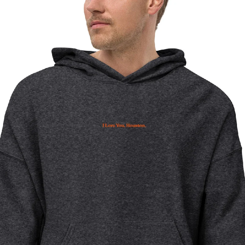 Final Markdown I Love You, Houston. Embroidered Unisex Luxury Suede Fleece Hoodie