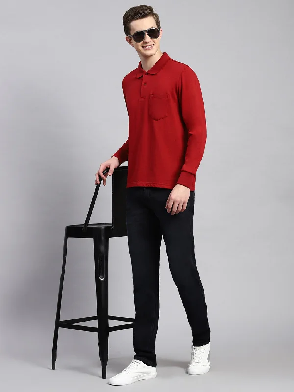 Weekend Deals That Thrill Men Maroon Plain Winter T-Shirt