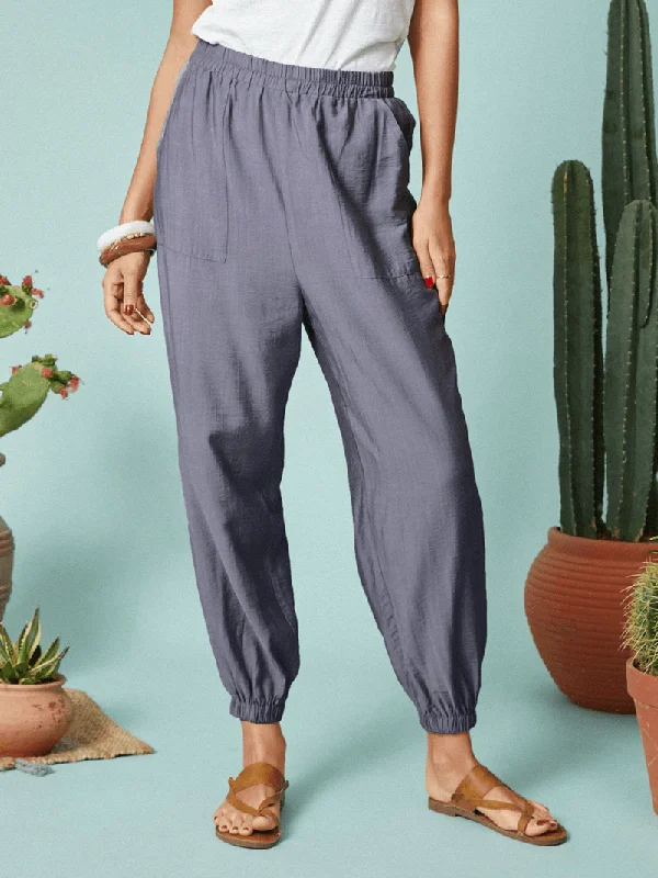 Weekend Savings Bonanza Solid Color Elastic Waist Pocket Casual Pants for Women