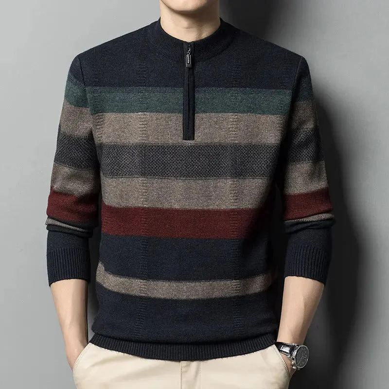 Men's Contrasting Striped Pure Wool Knitted Sweater