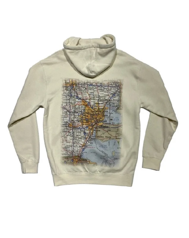 Can't Miss Ink Detroit Premium Heavyweight Metro Detroit Map Hoodie - Bone