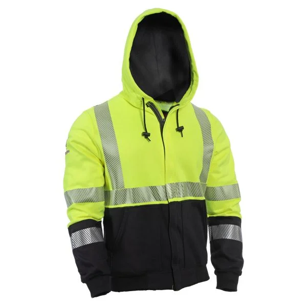 Closeout Deal DRIFIRE FR HI-VIS HYBRID HOODED ZIP-FRONT SWEATSHIRT