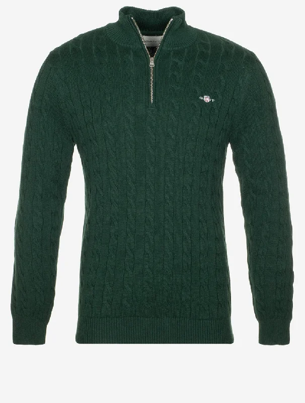 Cotton Cable Half Zip Tartan Green