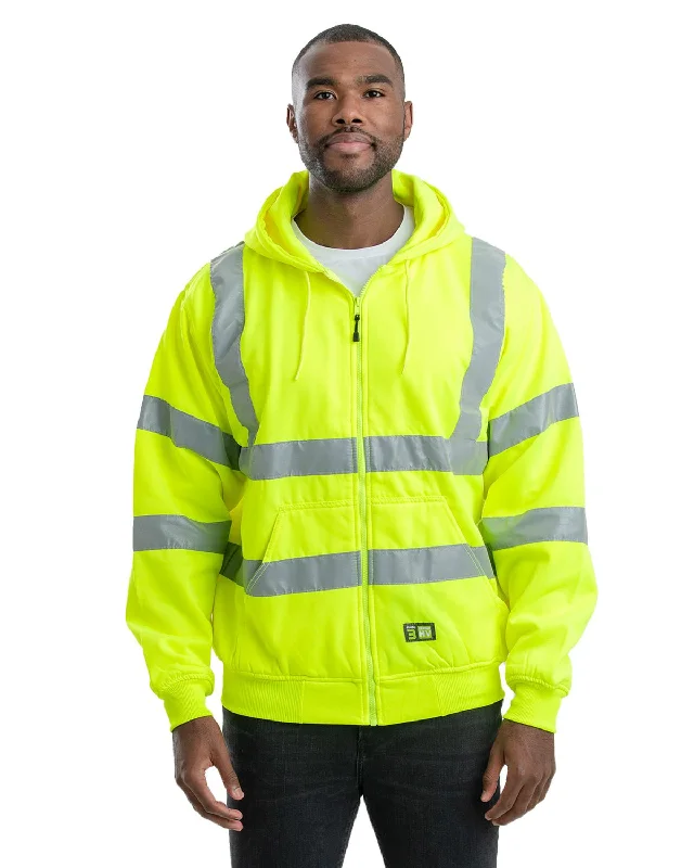 Berne Mens Hi Vis Class 3 Thermal-Lined Yellow Fleece Hoodie