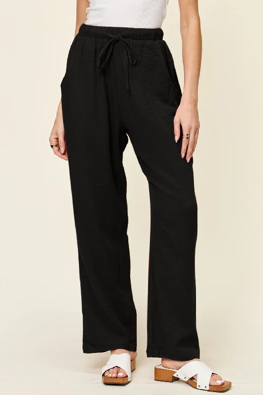 Weekend Bargains to Sizzle Double Take Full Size Texture Drawstring Straight Pants