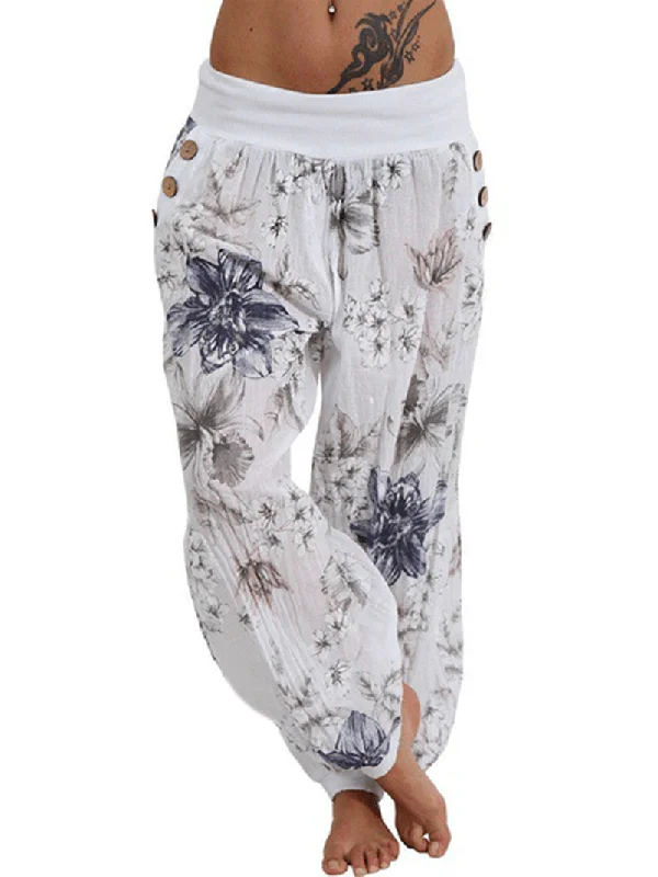 Markdown Sale Women Casual Loose Floral Print Button Full Length Pants