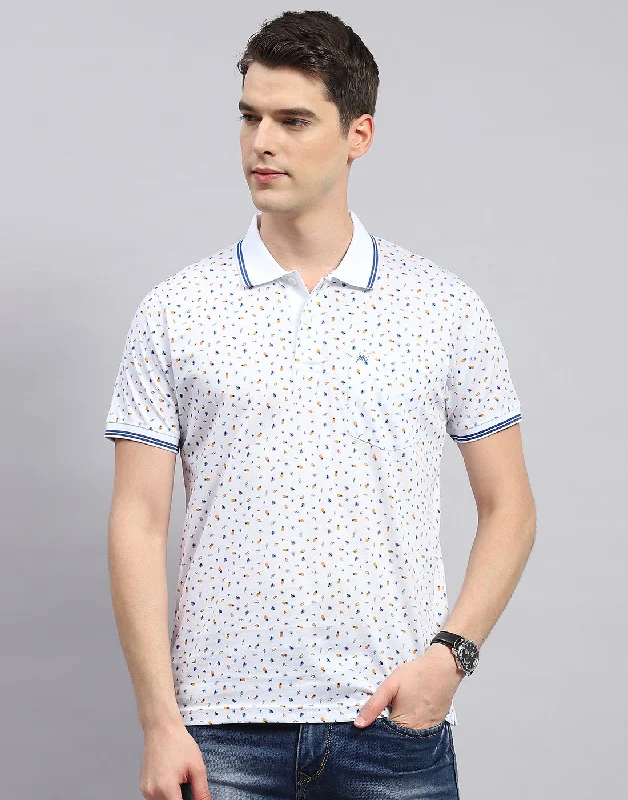 Sale Event Men White Printed Polo Collar Half Sleeve T-Shirt