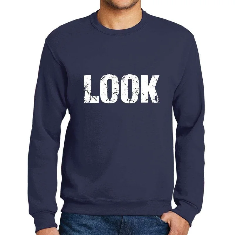 Referral Discount Men's Printed Graphic Sweatshirt Popular Words LOOK French Navy