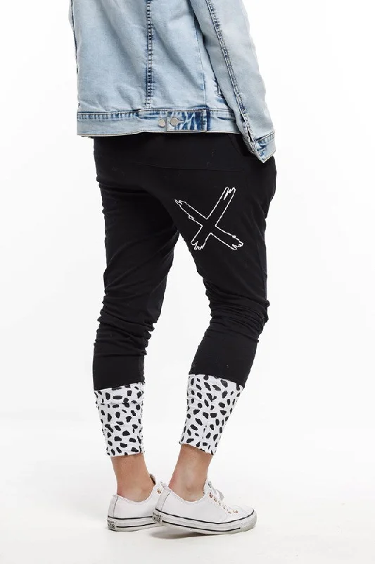 Weekend Deals to Brighten Your Day Home-lee Apartment Pants Black With Pebble Print Cuffs And White X Outline Weekend Deals to Brighten Your Day Home-lee Apartment Pants Black With Pebble Print Cuffs And White X Outline