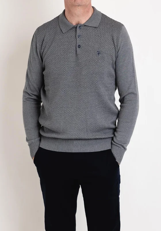 Great Bargains Tom Penn Waffle Knit Long Sleeve Polo Shirt, Dark Grey